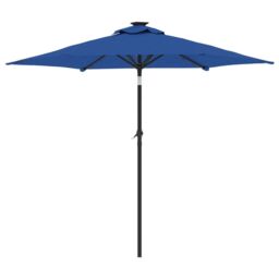 Berkfield Home Garden Parasol with LEDs & Steel Pole Azure Blue 225x225x212cm - Size: 225 x 225 x 212 cm - thumbnail 6