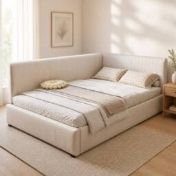 STILVORA 4ft6 Double Upholstered Bed with Side Rails in Beige