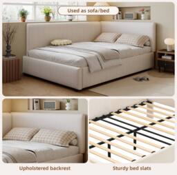 STILVORA 4ft6 Double Upholstered Bed with Side Rails in Beige - thumbnail 7