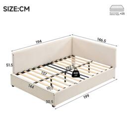 STILVORA 4ft6 Double Upholstered Bed with Side Rails in Beige - thumbnail 4