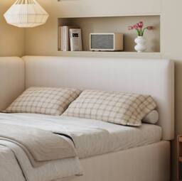 STILVORA 4ft6 Double Upholstered Bed with Side Rails in Beige - thumbnail 9