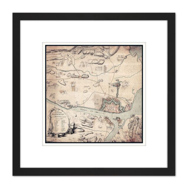 Artery8 Map 1776 Norway Authority Fredrikstad Norway Replica 8X8 Inch Square Wooden Framed Wall Art Print Picture with Mount in Black - image 1