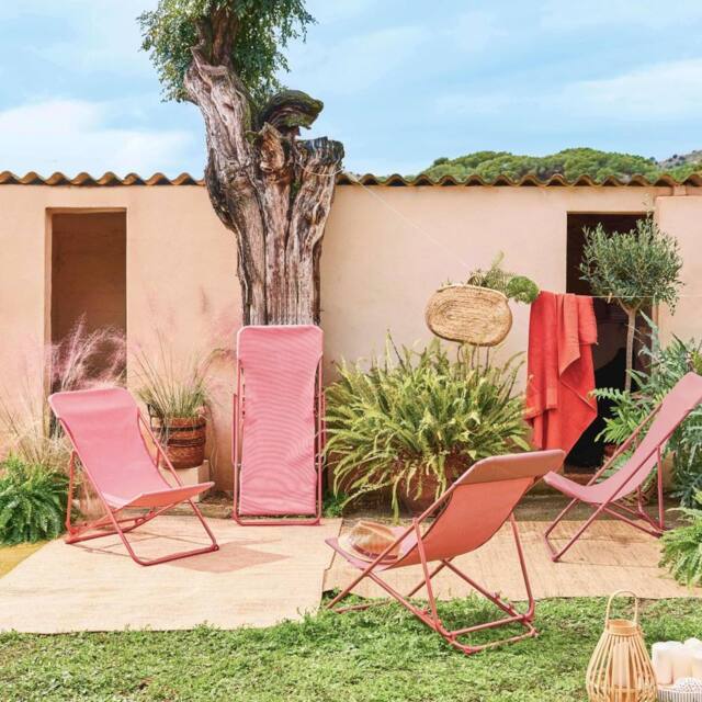 sweeek Set Of 4 Textilene Folding Sun Loungers Of Steel in Terracotta - image 1
