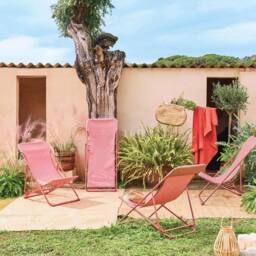sweeek Set Of 4 Textilene Folding Sun Loungers Of Steel in Terracotta - thumbnail 1