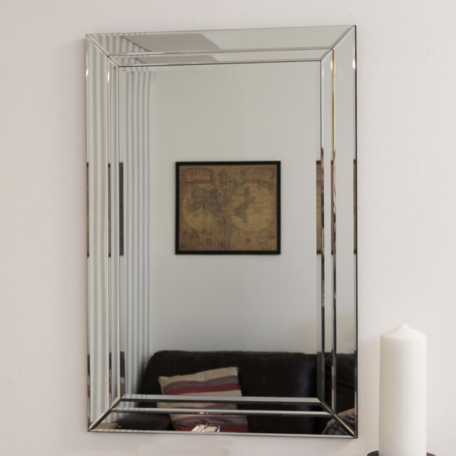 MirrorOutlet Cranbury All Glass Wall Mirror 90 x 60 CM in Silver - Size: 1 Pack - image 1