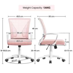 KORVIXA Office Ergonomic Computer Chair in Pale Pink - Size: 100 cm x 100 cm - thumbnail 2