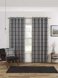 Sundour Carnoustie Checked Eyelet Blackout Curtains in Grey - Size: 117 cm width x 183 cm drop - thumbnail 1