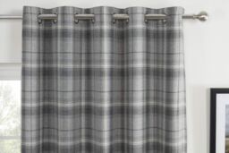 Sundour Carnoustie Checked Eyelet Blackout Curtains in Grey - Size: 117 cm width x 183 cm drop - thumbnail 2