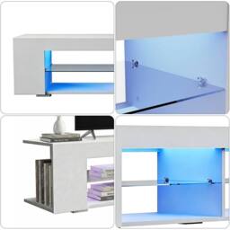 KORVIXA 135cm LED High Gloss TV Stand Storage Cabinet Cupboard Unit in White - Size: 100 cm - thumbnail 5