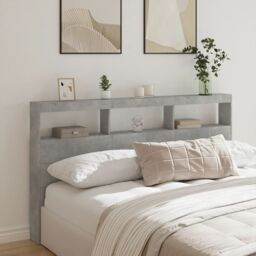 Berkfield Home Headboard Cabinet with LED Concrete Grey 180x17x102 cm - Size: 180 x 17 x 102 cm - thumbnail 1