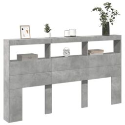 Berkfield Home Headboard Cabinet with LED Concrete Grey 180x17x102 cm - Size: 180 x 17 x 102 cm - thumbnail 5