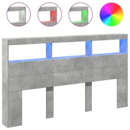 Berkfield Home Headboard Cabinet with LED Concrete Grey 180x17x102 cm - Size: 180 x 17 x 102 cm - thumbnail 2