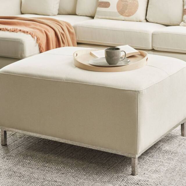 Wyld and Coco Beige Rectangular Ottoman Footstool Polyester Velvet Look Solid - image 1