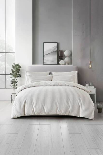 The Linen Consultancy Lazy Linens Slouchie Stripe Duvet Cover Set in Natural - Size: Double - image 1