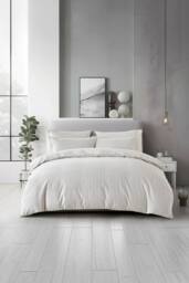 The Linen Consultancy Lazy Linens Slouchie Stripe Duvet Cover Set in Natural - Size: Double