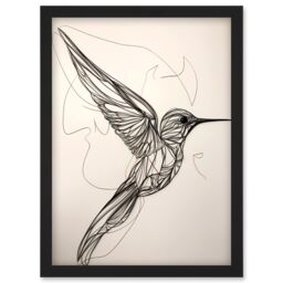 Artery8 Humming Bird in Flight Line Drawing Portrait Artwork Framed Wall Art Print A4 in Black - thumbnail 1
