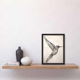 Artery8 Humming Bird in Flight Line Drawing Portrait Artwork Framed Wall Art Print A4 in Black - thumbnail 2