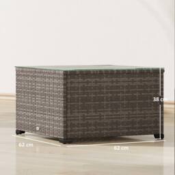 OUTSUNNY Outdoor Coffee Table with Glass Top, Rattan Side Table, Dark Grey - thumbnail 3