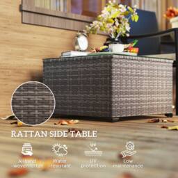 OUTSUNNY Outdoor Coffee Table with Glass Top, Rattan Side Table, Dark Grey - thumbnail 4