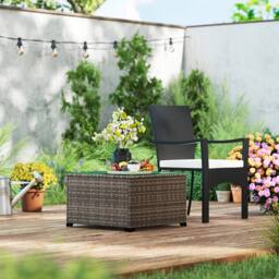 OUTSUNNY Outdoor Coffee Table with Glass Top, Rattan Side Table, Dark Grey - thumbnail 9