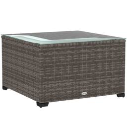 OUTSUNNY Outdoor Coffee Table with Glass Top, Rattan Side Table, Dark Grey - thumbnail 2