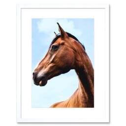 "Artery8 Wall Art Print Paysen Brown Horse Head Framed in White - Size: W7"" x H9""" - thumbnail 1