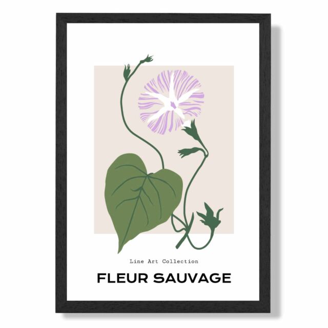 ARTZE Purple Glory Plant Flower Market Minimalist Framed Print SIZE: A2 with Black Frame - Size: A4 - image 1