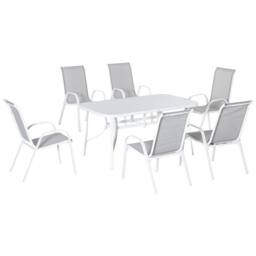 Wyld Haus Niseso 6 Seater Outdoor Dining Set White Metal Light Grey Mesh - thumbnail 2
