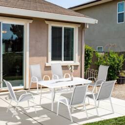Wyld Haus Niseso 6 Seater Outdoor Dining Set White Metal Light Grey Mesh - thumbnail 3