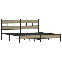 Berkfield Home Metal Bed Frame without Mattress Sonoma Oak 200x200 cm in Brown - thumbnail 3