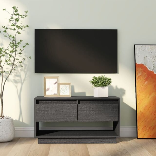 Berkfield Home TV Cabinet Grey 74x34x40 cm Solid Wood Pine - Size: 74 x 34 x 40 cm - image 1