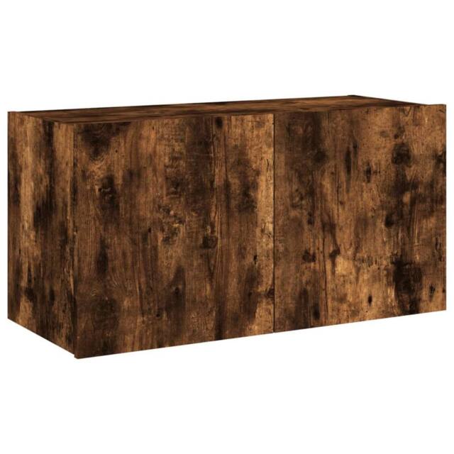 Berkfield Home TV Wall Cabinet with LED Lights Smoked Oak 80x35x41 cm in Brown - Size: 80 x 35 x 41 cm - image 1