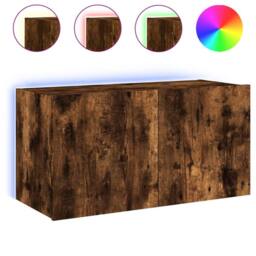 Berkfield Home TV Wall Cabinet with LED Lights Smoked Oak 80x35x41 cm in Brown - Size: 80 x 35 x 41 cm - thumbnail 3