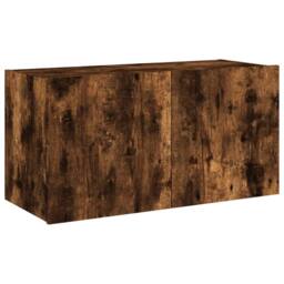 Berkfield Home TV Wall Cabinet with LED Lights Smoked Oak 80x35x41 cm in Brown - Size: 80 x 35 x 41 cm - thumbnail 1