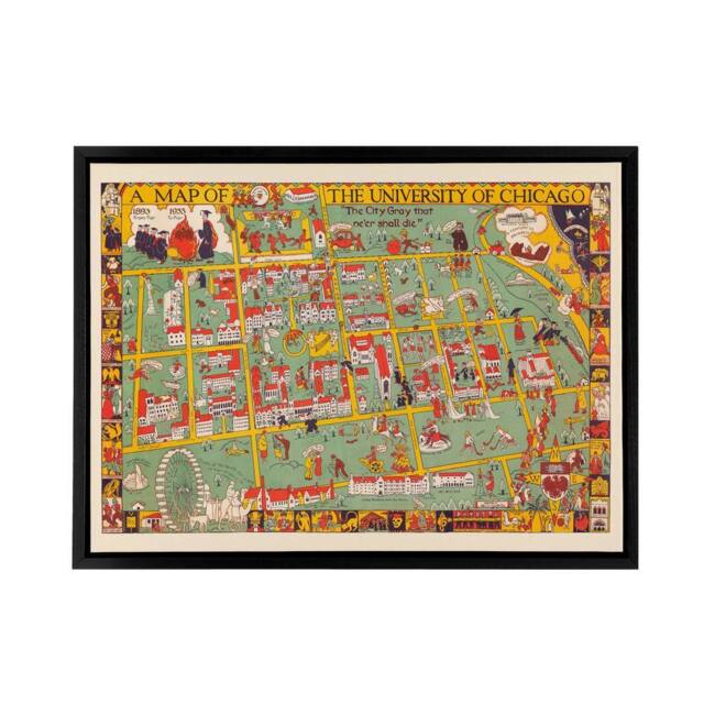 "Artery8 Fisher 1932 University of Chicago Map Framed Canvas Wall Art Print - Size: W18"" x H24""" - image 1