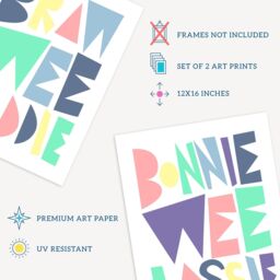 Wee Blue Coo Pack of 2 Scottish Baby Kids Childs Nursery Bonnie Wee Lassie Laddie Boy Girl Pastel Colour Typography Unframed Wall Art Living Room - thumbnail 4
