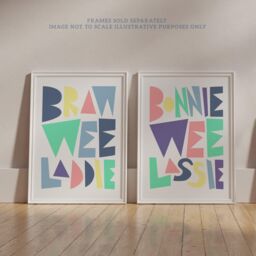 Wee Blue Coo Pack of 2 Scottish Baby Kids Childs Nursery Bonnie Wee Lassie Laddie Boy Girl Pastel Colour Typography Unframed Wall Art Living Room - thumbnail 6