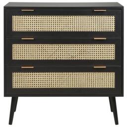 Wyld and Coco Rattan 3-Drawer Chest Black with Rubberwood Legs - thumbnail 4