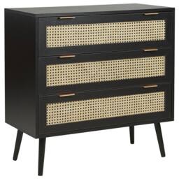 Wyld and Coco Rattan 3-Drawer Chest Black with Rubberwood Legs - thumbnail 2