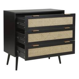 Wyld and Coco Rattan 3-Drawer Chest Black with Rubberwood Legs - thumbnail 5