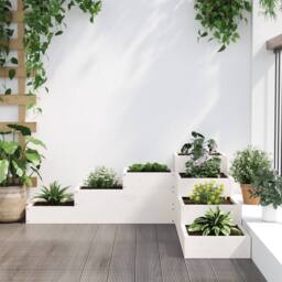 Berkfield Home Garden Planter 4-Tier 106x104.5x36 cm White Solid Wood Pine - thumbnail 3