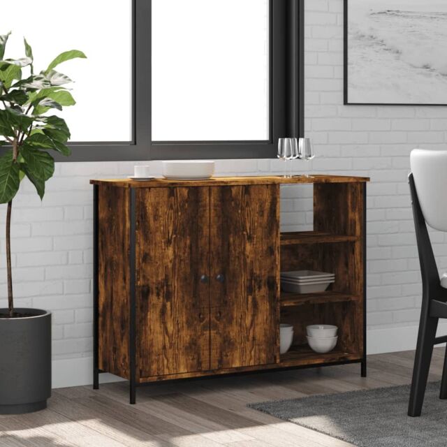 Berkfield Home Sideboard Smoked Oak 100x33x75 cm Engineered Wood in Brown - Size: 100 x 33 x 75 cm - image 1