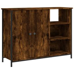 Berkfield Home Sideboard Smoked Oak 100x33x75 cm Engineered Wood in Brown - Size: 100 x 33 x 75 cm - thumbnail 2
