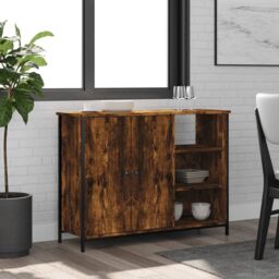 Berkfield Home Sideboard Smoked Oak 100x33x75 cm Engineered Wood in Brown - Size: 100 x 33 x 75 cm - thumbnail 1