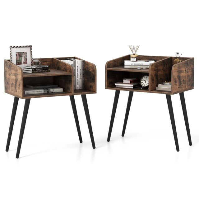 Gymax Set of 2 Modern Nightstand Brown 2-Tier Bedside End Table Open Shelves - Size: 2 Pack - image 1