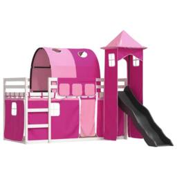 Berkfield Home Elegant Bunk Bed without Mattress with Slide & Curtains Pink 90