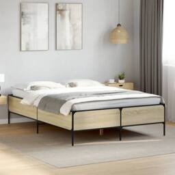 Berkfield Home Durable Bed Frame without Mattress Sonoma Oak 140x200 cm in Light Oak - thumbnail 2
