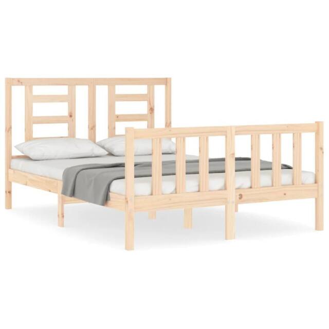Berkfield Home Bed Frame with Headboard 120x200 cm Solid Wood in Natural - image 1