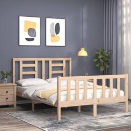 Berkfield Home Bed Frame with Headboard 120x200 cm Solid Wood in Natural - thumbnail 3