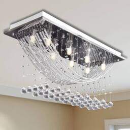 Berkfield Home Gorgeous White Ceiling Lamp with Glittering Glass Crystal Beads 8 in Silver - thumbnail 2